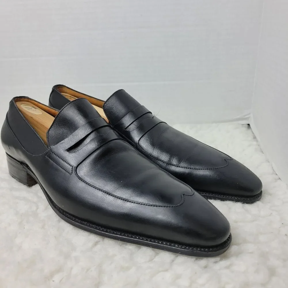 J.M. Weston Men's Penny Loafer Size 9 D Black Leather Pointed Toe Shoes